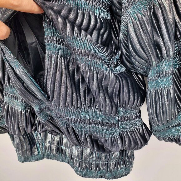 Vintage Russell 80's Renaissance Grey Puff Sleeve Crinkled Zip Up Bomber Jacket - Picture 10 of 10